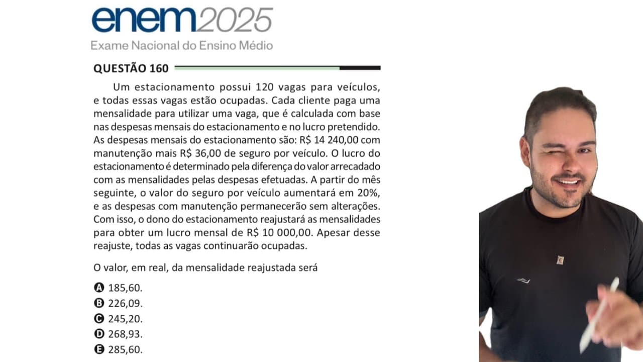 Thumbnail: ENEM 2025 - Um estacionamento possui 120 vagas para veículos, e todas essas vagas estão ocupadas.