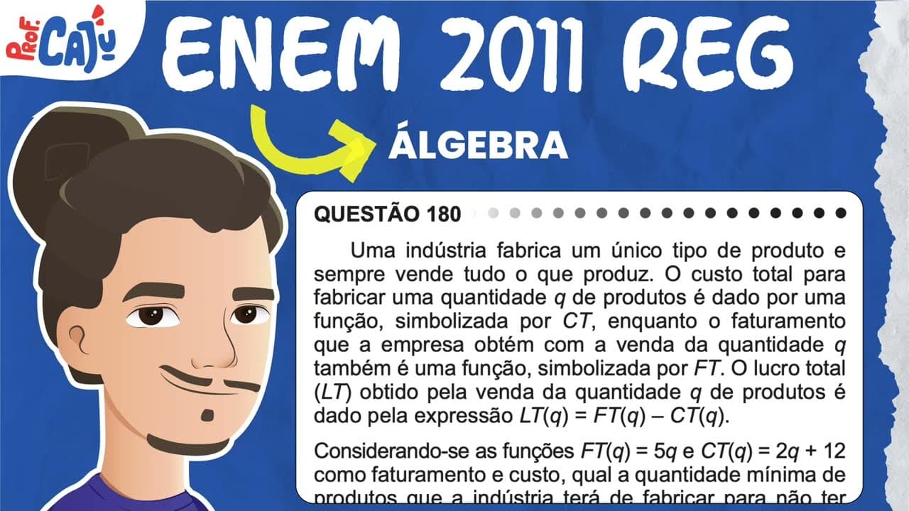 Thumbnail: [ENEM 2011] 180 📘 ÁLGEBRA Uma indústria fabrica um único tipo de produto e sempre vende tudo o que