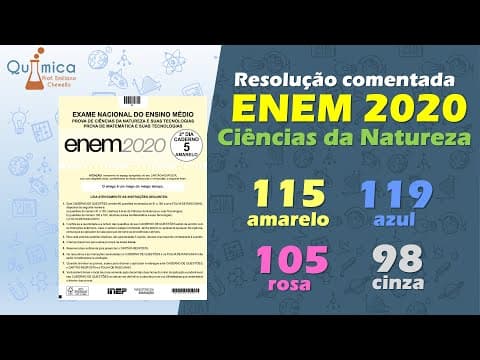 Thumbnail da aula: Resolução ENEM 2020 Ciências da Natureza amarela 115  azul 119  rosa 105  cinza 098