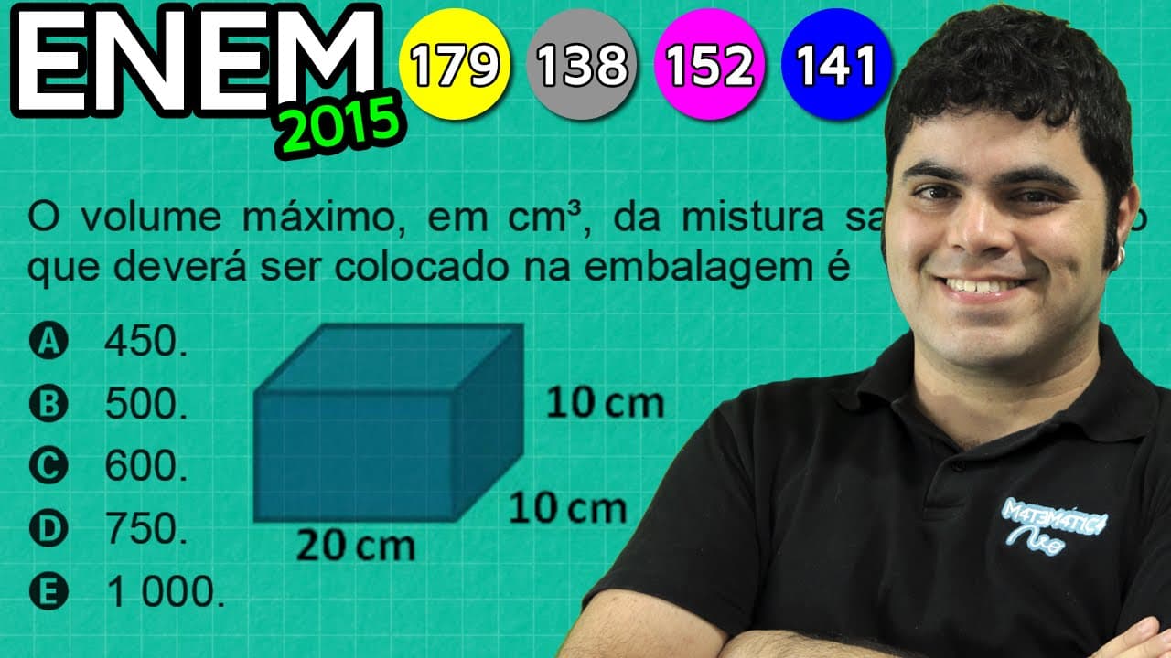 Thumbnail: ENEM 2015 Matemática #6 - Volume do Paralelepípedo e Porcentagem na Embalagem de Sorvete