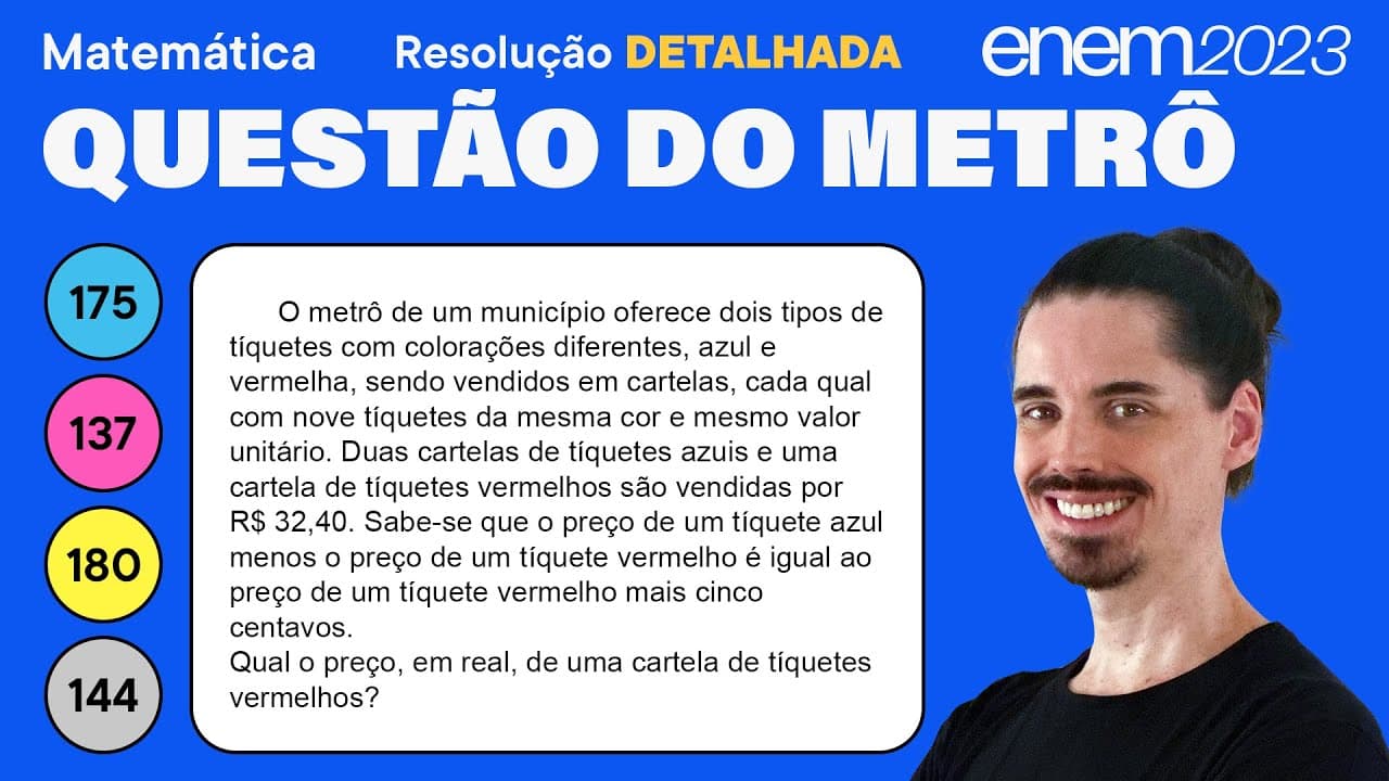 Thumbnail: 🔵 Questão da cartela de tíquetes: ENEM 2023 Matemática (Detalhada) - Sistemas Lineares