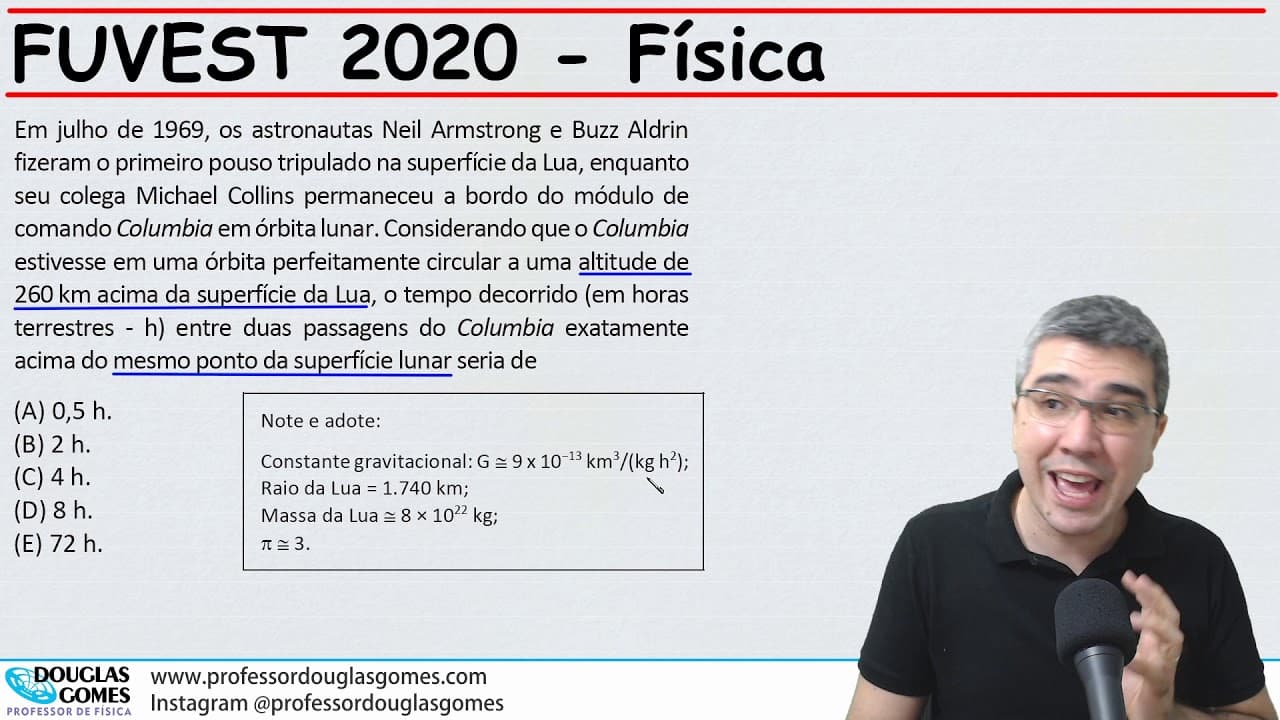 Thumbnail: Fuvest 2020 | Orbitando a lua | Correção/resolução comentada