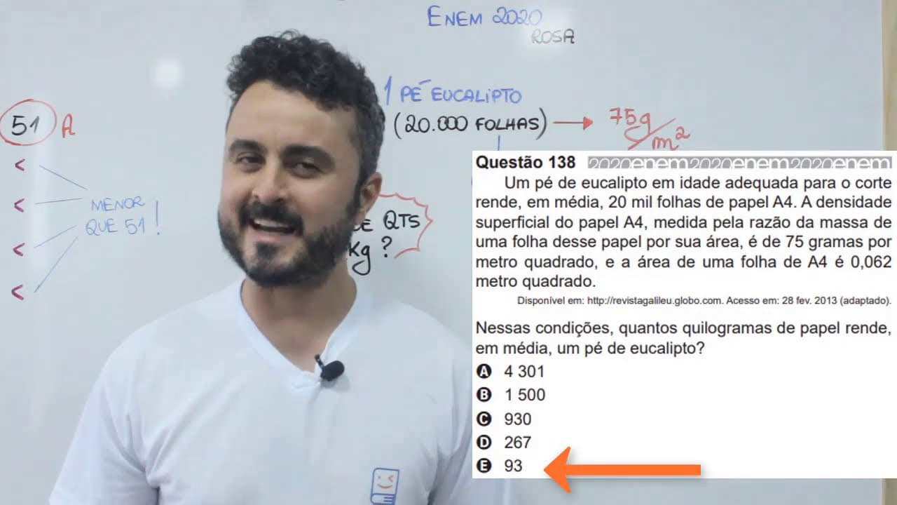 Thumbnail: ENEM 2020: Um pé de eucalipto em idade adequada para o corte rende, em média, 20 mil folhas de papel