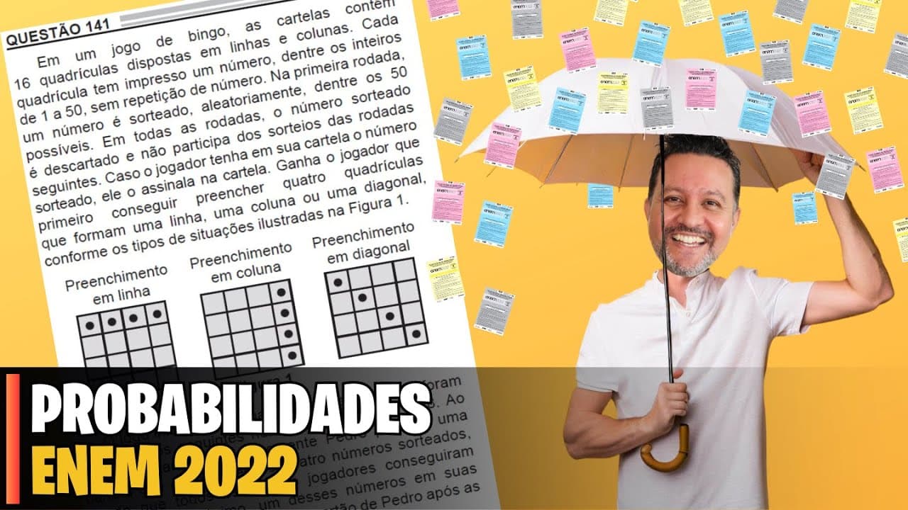 Thumbnail: ENEM 2022 | MATEMÁTICA - Em um jogo de bingo, as cartelas contêm 16 quadrículas dispostas em linhas