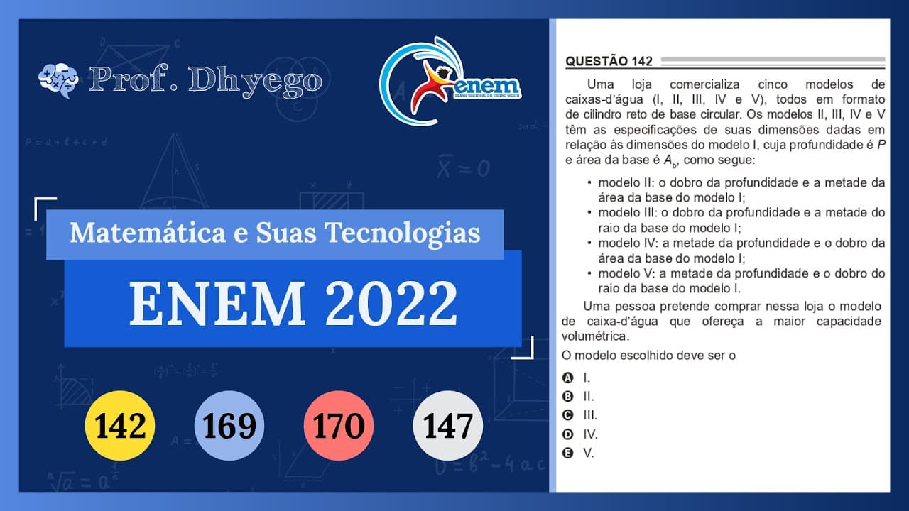 Thumbnail: Uma loja comercializa cinco modelos de caixas-d’água (I, II, III, IV e V), todos em formato de cilin
