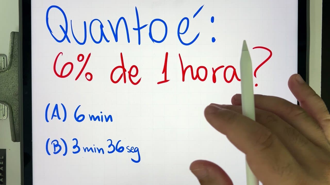 Thumbnail: 🤯 MATEMÁTICA BÁSICA DESBUGADA - 6% de 1 hora = ??? Você sabe calcular essa porcentagem de tempo?