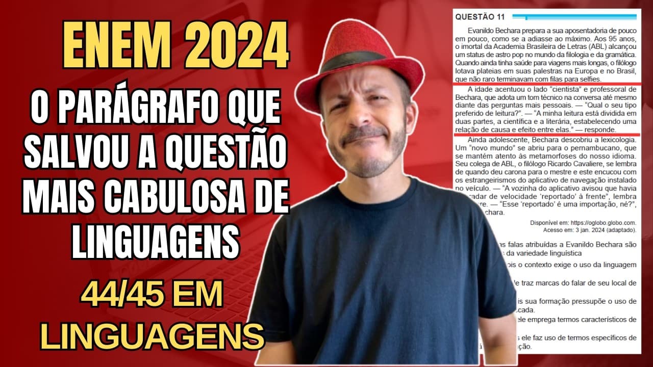 Thumbnail: ENEM 2024: Evanildo Bechara prepara a sua aposentadoria de pouco em pouco