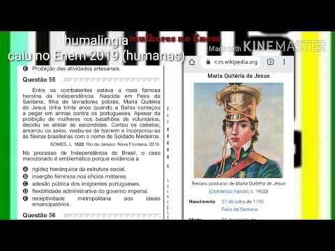 Thumbnail da aula: Questao 55 enem 2019 caderno azul humanas.Maria Quitéria caiu no enem 2019 mulheres no enem