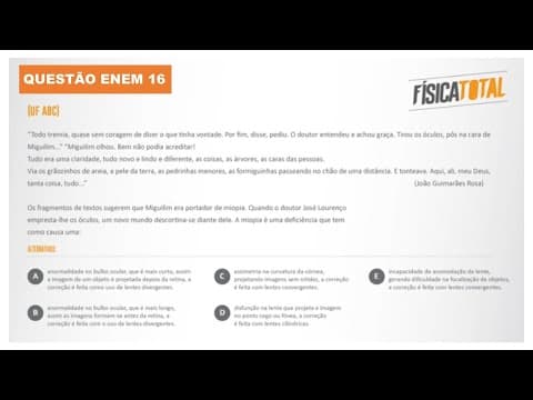 Thumbnail da aula: Lista 02 EXEMPLO 16 Óptica de Visão | Ametropias