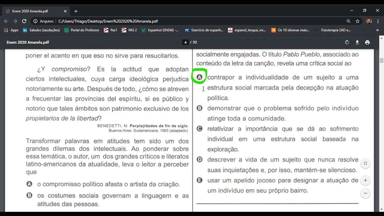 Thumbnail: Prova de ESPANHOL do ENEM2020