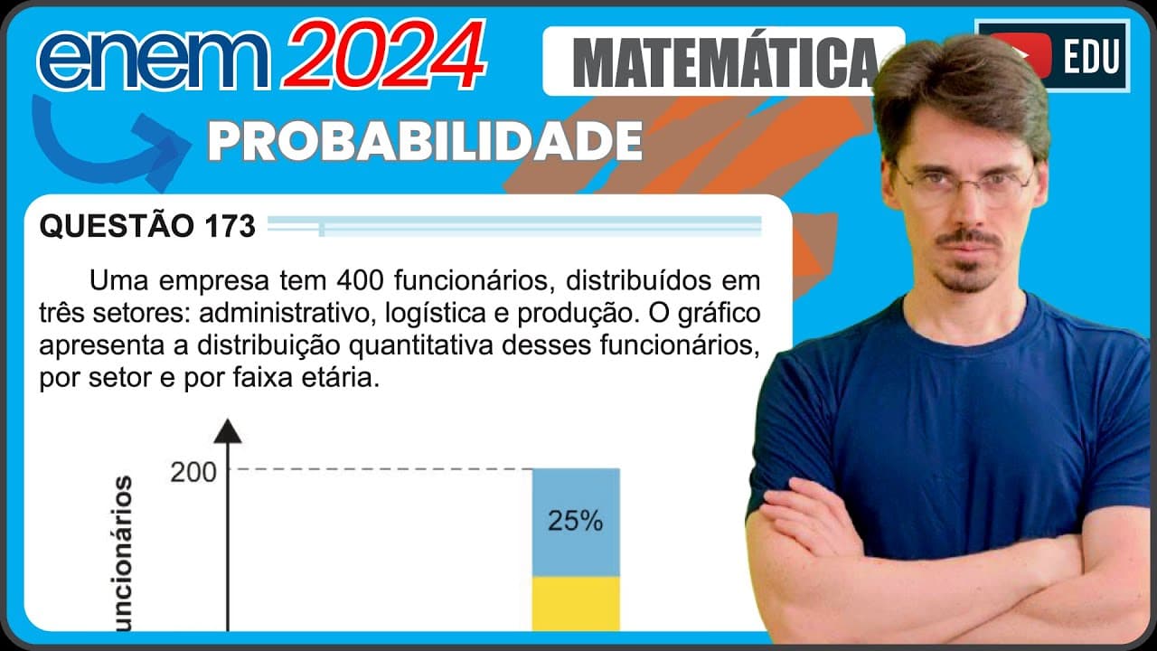 Thumbnail: [ENEM 2024] 173 📘 PROBABILIDADE Uma empresa tem 400 funcionários, distribuídos em três setores: