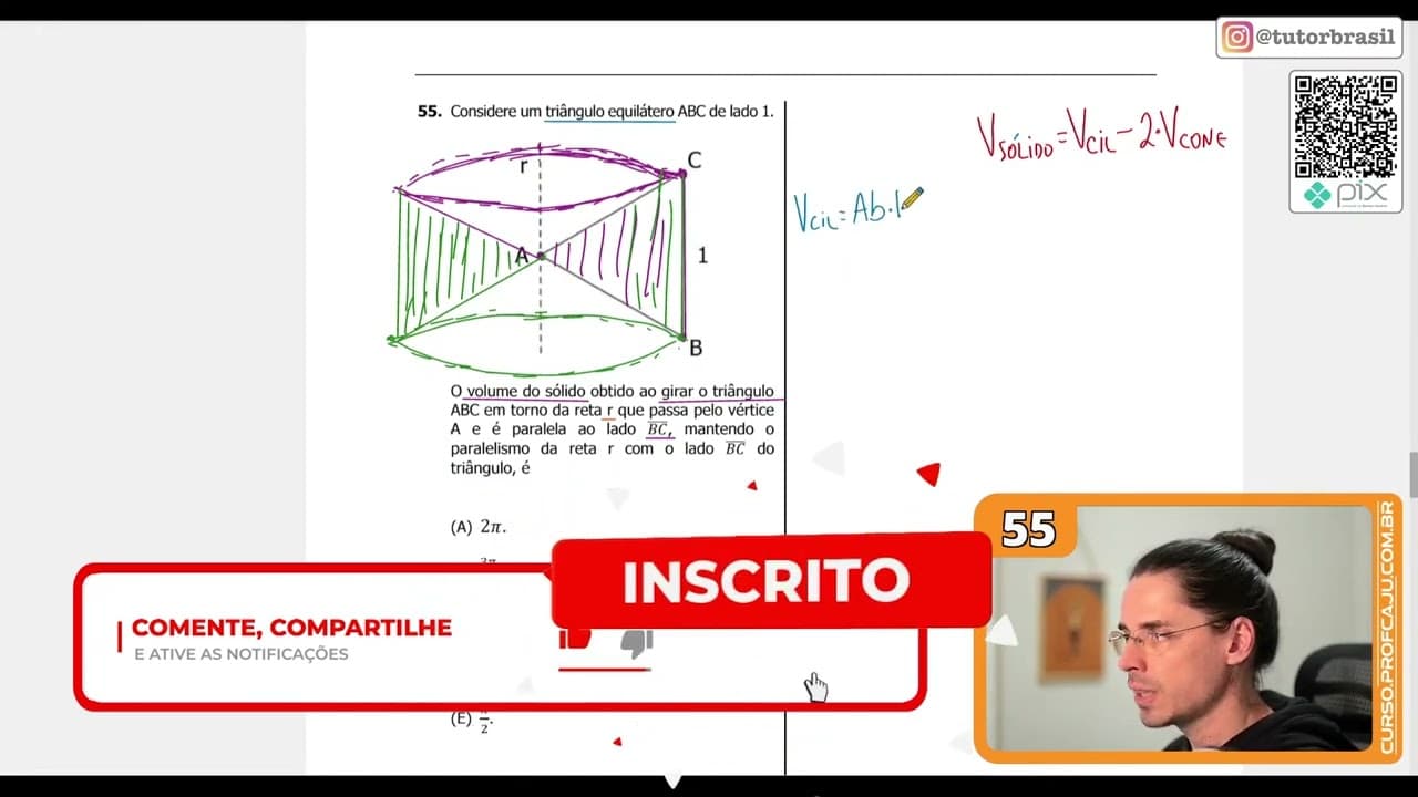 Thumbnail: [UFRGS 2022] 55 - Considere um triângulo equilátero ABC de lado 1. O volume do sólido