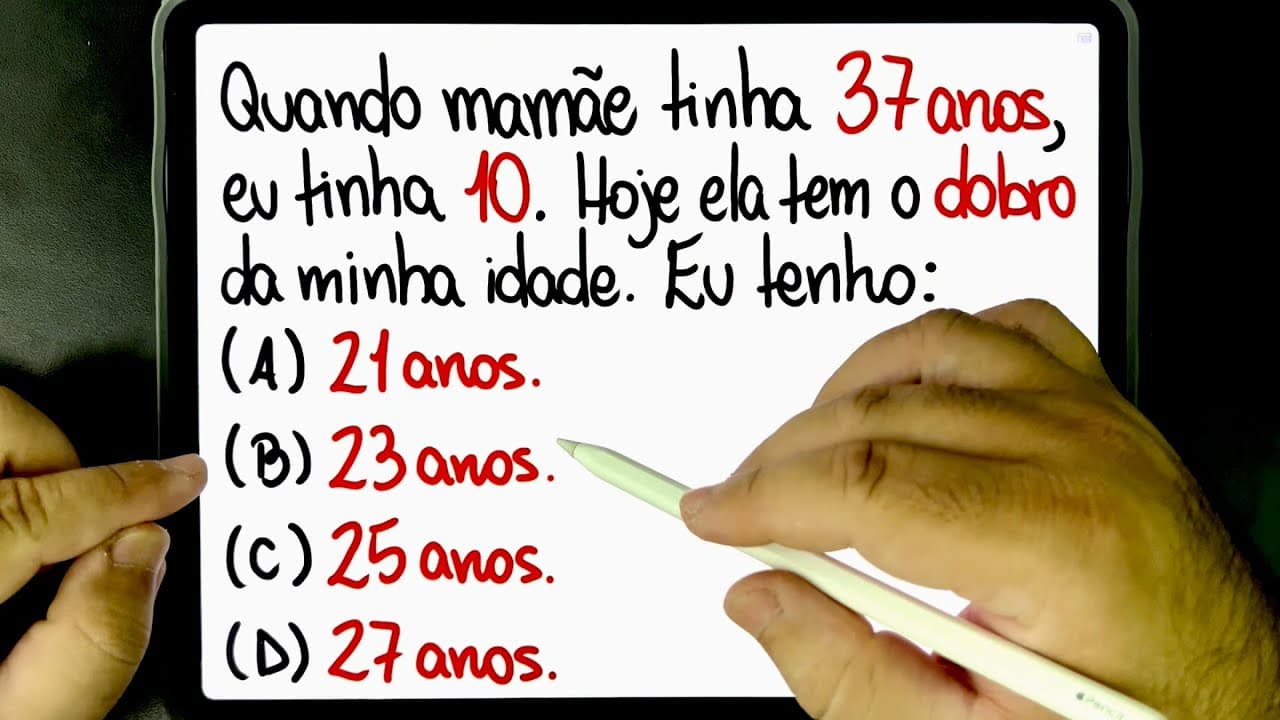 Thumbnail: 🔥 RACIOCÍNIO LÓGICO: Mamãe tinha 37 anos e eu 10. Hoje mamãe tem O DOBRO DA MINHA IDADE! 😱