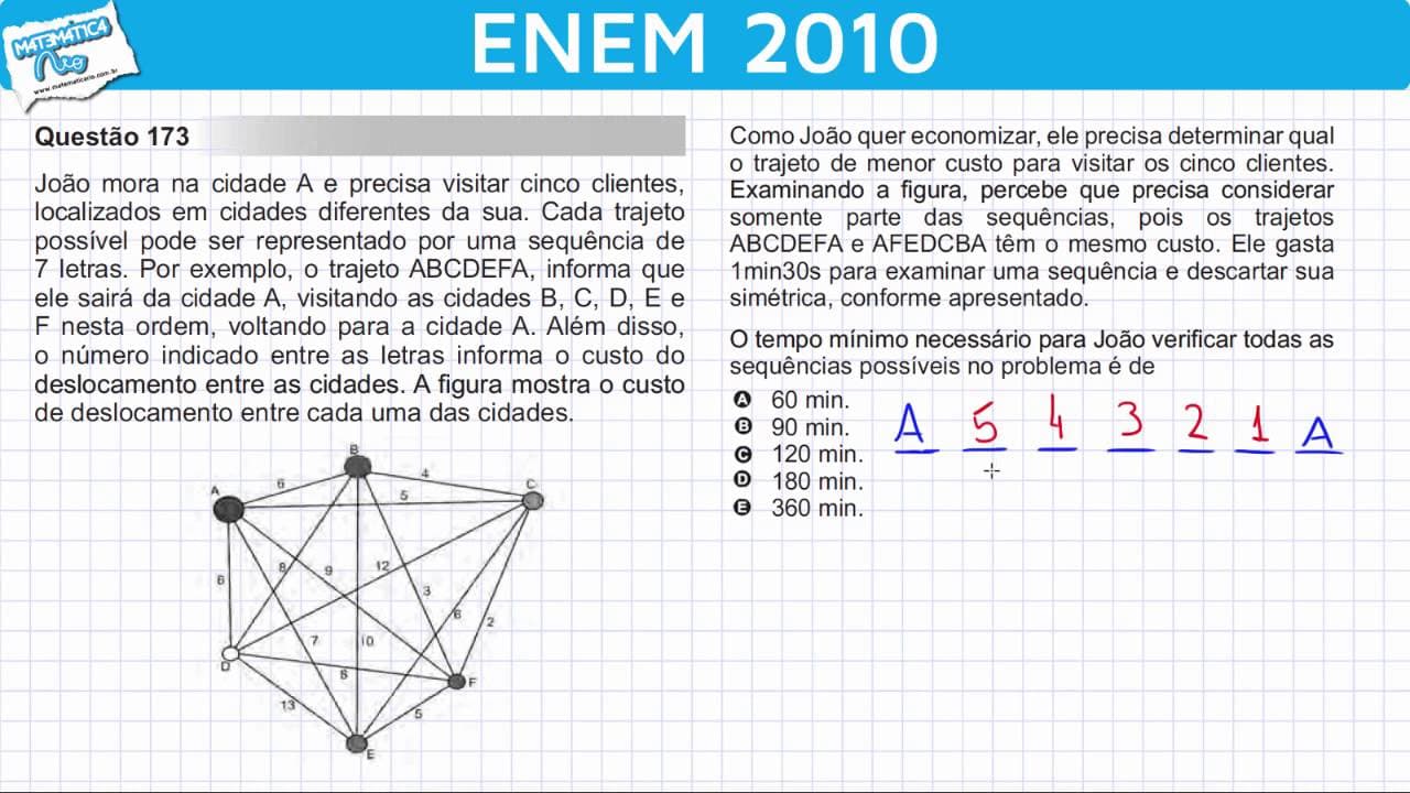 Thumbnail: ENEM 2010 Matemática #38 - Análise Combinatória e Tempo Mínimo de um Trajeto (com pegadinha)