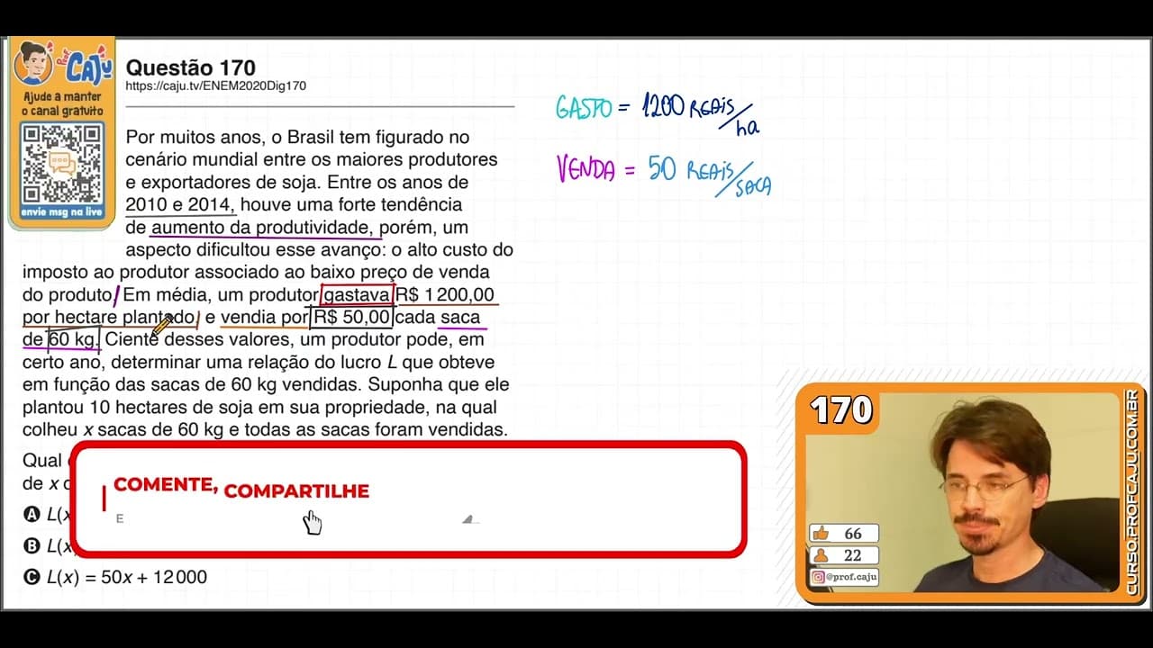 Thumbnail: [ENEM 2020 DIG] 170 📘 ÁLGEBRA Por muitos anos, o Brasil tem figurado no cenário mundial entre os