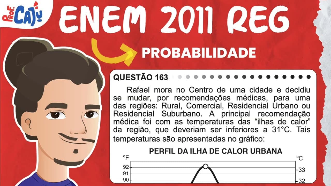 Thumbnail: [ENEM 2011] 163 📘 PROBABILIDADE Rafael mora no Centro de uma cidade e decidiu se mudar, por