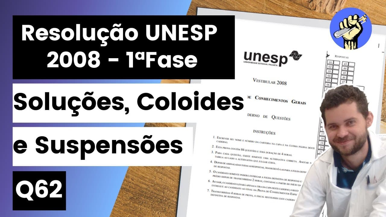 Thumbnail: ✏️UNESP 2008 | Uma amostra de água do rio Tietê, que apresentava partículas em suspensão, foi