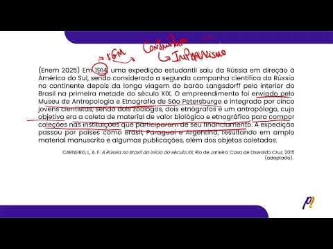 Thumbnail da aula: ENEM 2025 | Em 1914, uma expedição estudantil saiu da Rússia em direção à América...