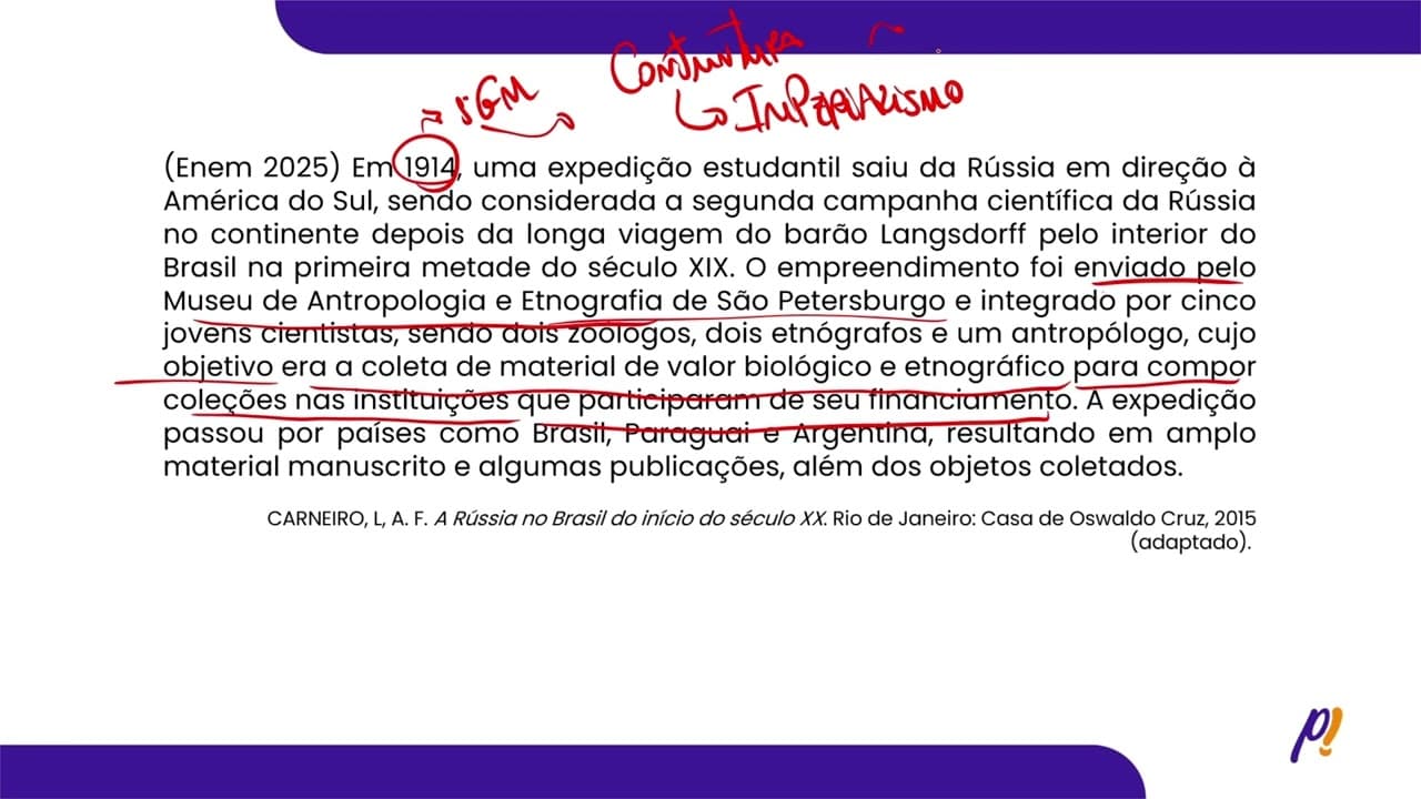 Thumbnail: ENEM 2025 | Em 1914, uma expedição estudantil saiu da Rússia em direção à América...