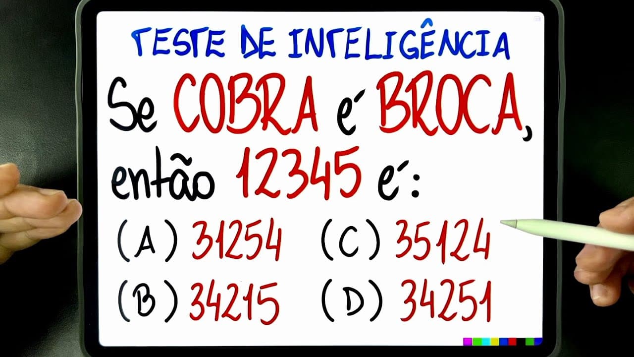 Thumbnail: 🔥 ASSOCIAÇÃO LÓGICA: Se COBRA é BROCA, então 12345 é quanto? Você consegue resolver esse problema?
