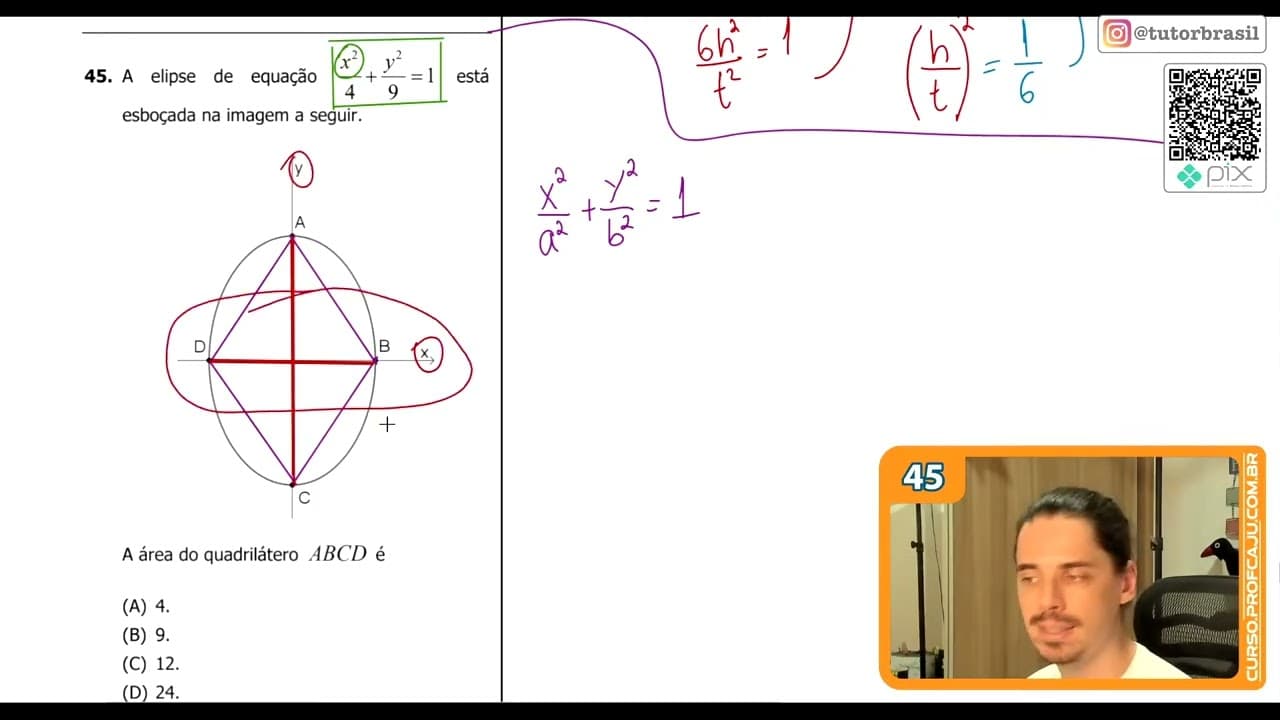 Thumbnail: [UFRGS 2019] 45 - A elipse de equação x²⁄4+y²⁄9=1 está esboçada na imagem a seguir.