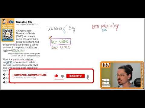 Thumbnail da aula: [ENEM 2015 PPL] 137 📘 --- A Organização Mundial da Saúde (OMS) recomenda que o consumo diário de sal
