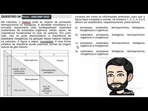 Thumbnail da aula: (Unicamp 2022) Questão 34. Na natureza, o metano pode se originar...