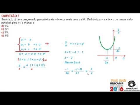 Thumbnail da aula: UNICAMP 2016  Questão 07 Função do 2 grau e Progressão Geométrica