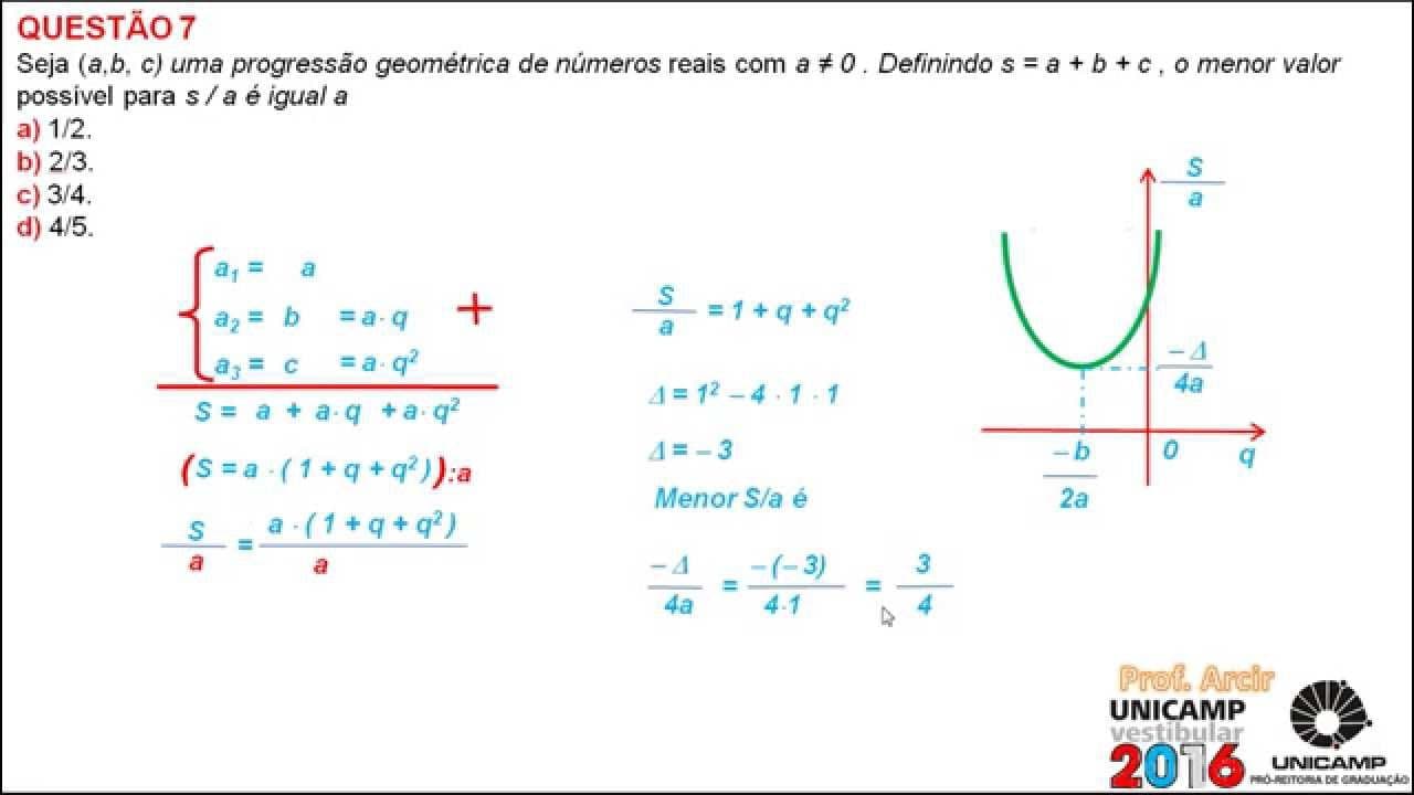 Thumbnail: UNICAMP 2016  Questão 07 Função do 2 grau e Progressão Geométrica