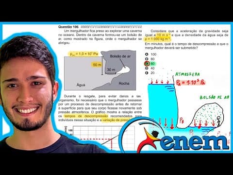 Thumbnail da aula: ENEM 2020 - Um mergulhador fica preso ao explorar uma caverna no oceano. Dentro da caverna formou-se