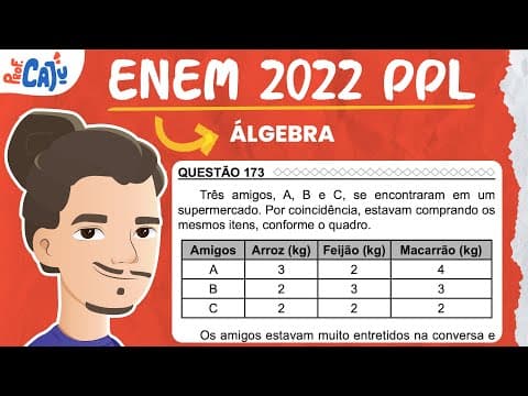 Thumbnail da aula: [ENEM 2022 PPL] 173 📘 ÁLGEBRA Três amigos, A, B e C, se encontraram em um supermercado. Por