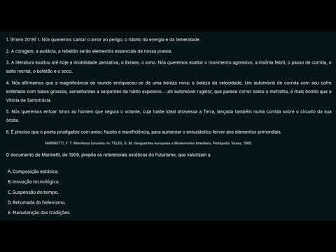 Thumbnail da aula: 01. (Enem 2019) 1. Nós queremos cantar o amor ao perigo, o hábito da energia e da temeridade