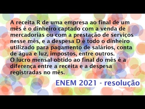Thumbnail da aula: A receita R de uma empresa ao final de um mês - Resolução - Enem 2021
