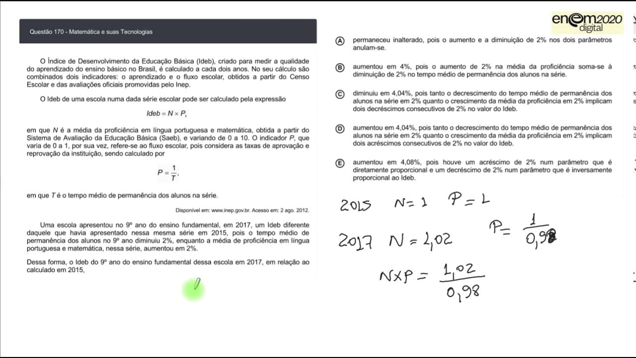 Thumbnail: MATEMÁTICA ENEM 2020 DIGITAL 170E