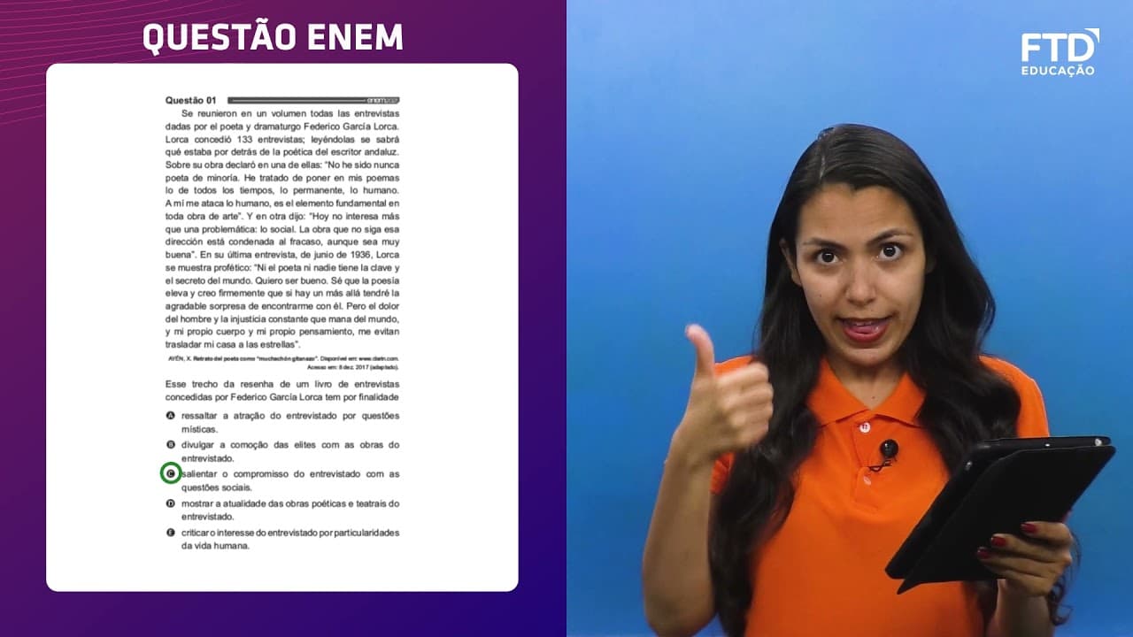Thumbnail: FTD Resolve – Enem 2021 | Língua Espanhola – Questão 01 (prova azul)