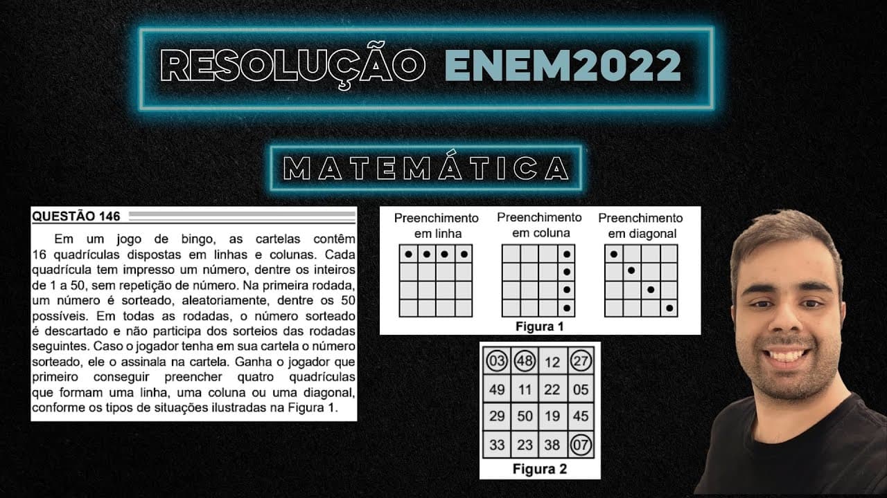 Thumbnail: ENEM 2022 Em um jogo de bingo, as cartelas contêm 16 quadrículas dispostas em linhas e colunas