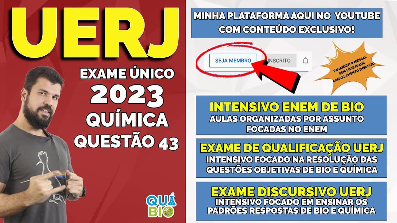 Thumbnail: UERJ 2023 - Questão 43 - A reação química entre metano e cloro molecular produz ácido clorídrico e