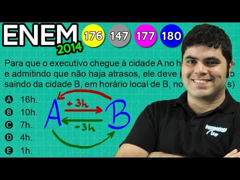 Thumbnail da aula: ENEM 2014 Matemática #45 - Fuso Horário em Viagens de Avião (questão bugante)
