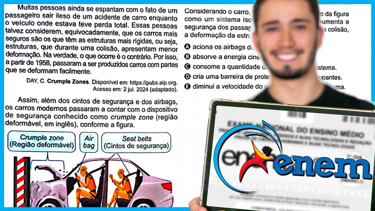 Thumbnail: ENEM 2024 - Muitas pessoas ainda se espantam com o fato de um passageiro sair ileso de um acidente