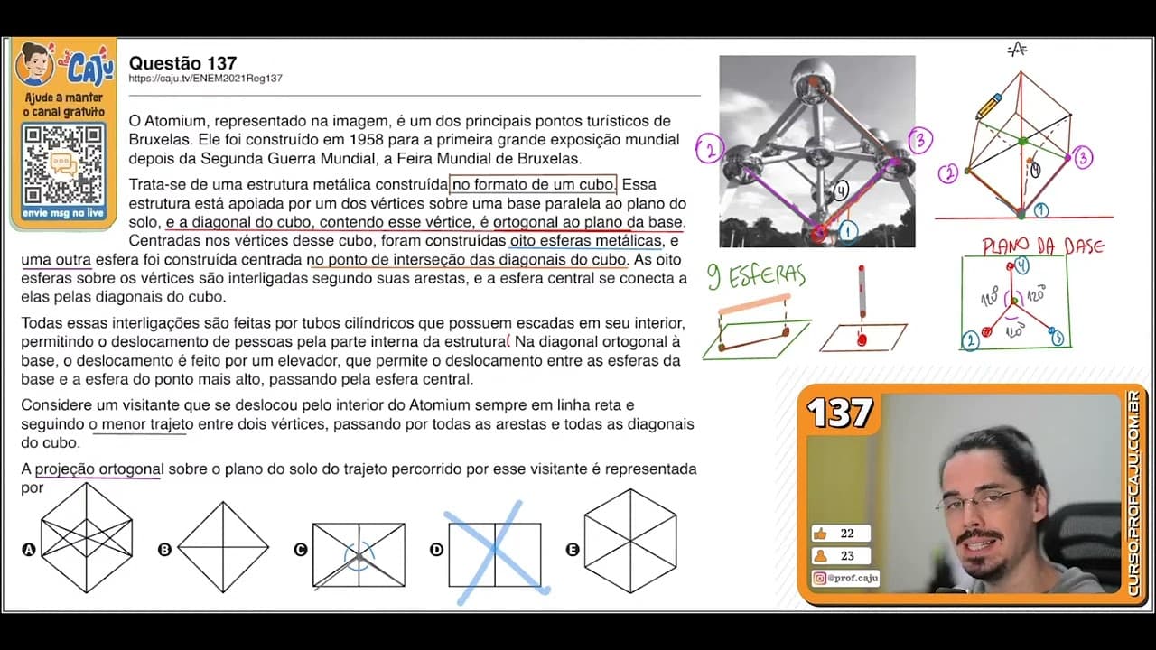 Thumbnail: [ENEM 2021] 137 📘 --- O Atomium, representado na imagem, é um dos principais pontos turísticos de