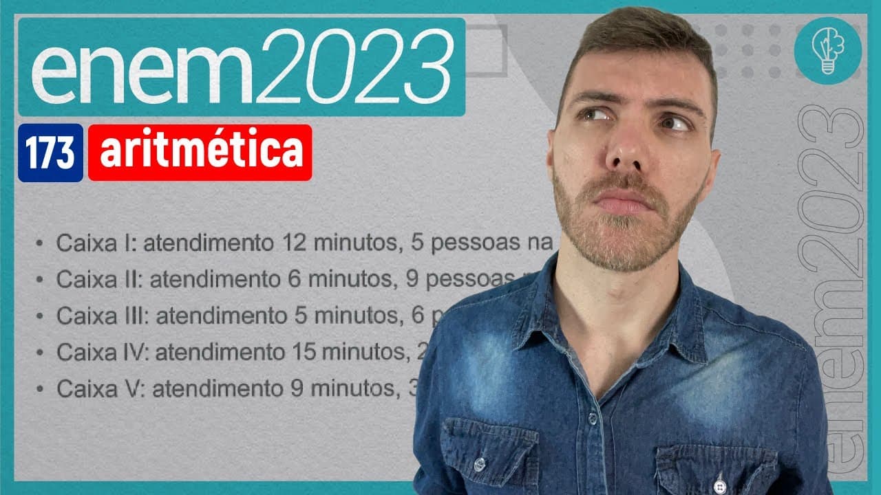 Thumbnail: ENEM 2023 - Um supermercado conta com cinco caixas disponíveis para pagamento. Foram  - ARITMÉTICA
