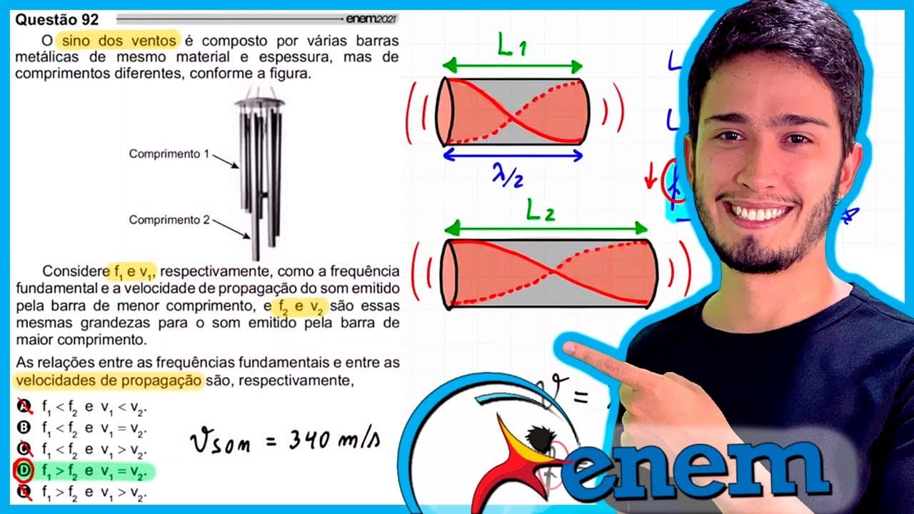 Thumbnail: ENEM 2021 - O sino dos ventos é composto por várias barras metálicas de mesmo material e espessura,