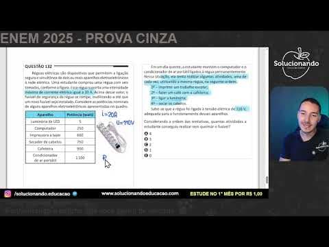Thumbnail da aula: ENEM 2025 - Réguas elétricas são dispositivos que permitem a ligação segura e simultânea de dois ou