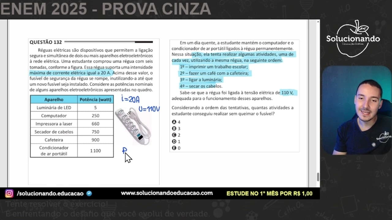 Thumbnail: ENEM 2025 - Réguas elétricas são dispositivos que permitem a ligação segura e simultânea de dois ou