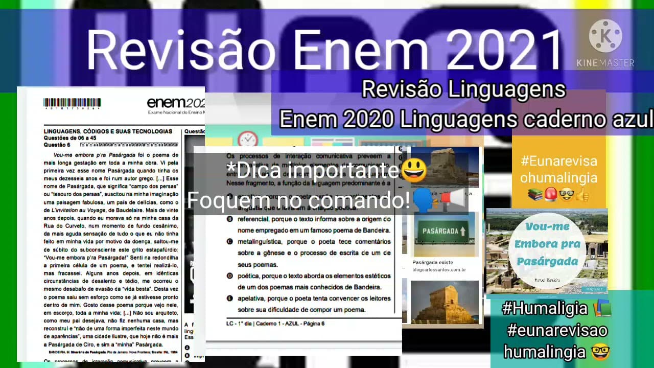 Thumbnail: Revisão Enem 2021 linguagens/Questão 6 Enem 2020 caderno azul Prova Impressa #eunarevisaohumalingia📚