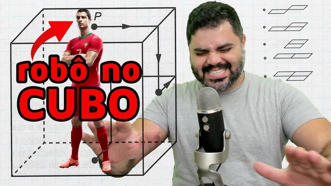 Thumbnail: 🔥 ENEM 2022 160: Questão da Projeção Ortogonal do Robô no Cubo | Um robô que tem um íma em sua base