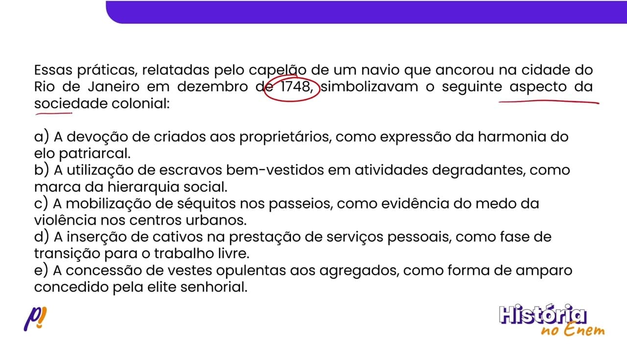 Thumbnail: ENEM DIGITAL 2020 - BRASIL COLÔNIA | EAs pessoas do Rio de Janeiro se fazem transportar em...