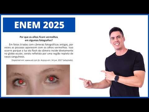 Thumbnail da aula: BIOLOGIA ENEM 2025" "Por que os olhos ficam vermelhos em algumas fotografias? Em fotos tiradas..."