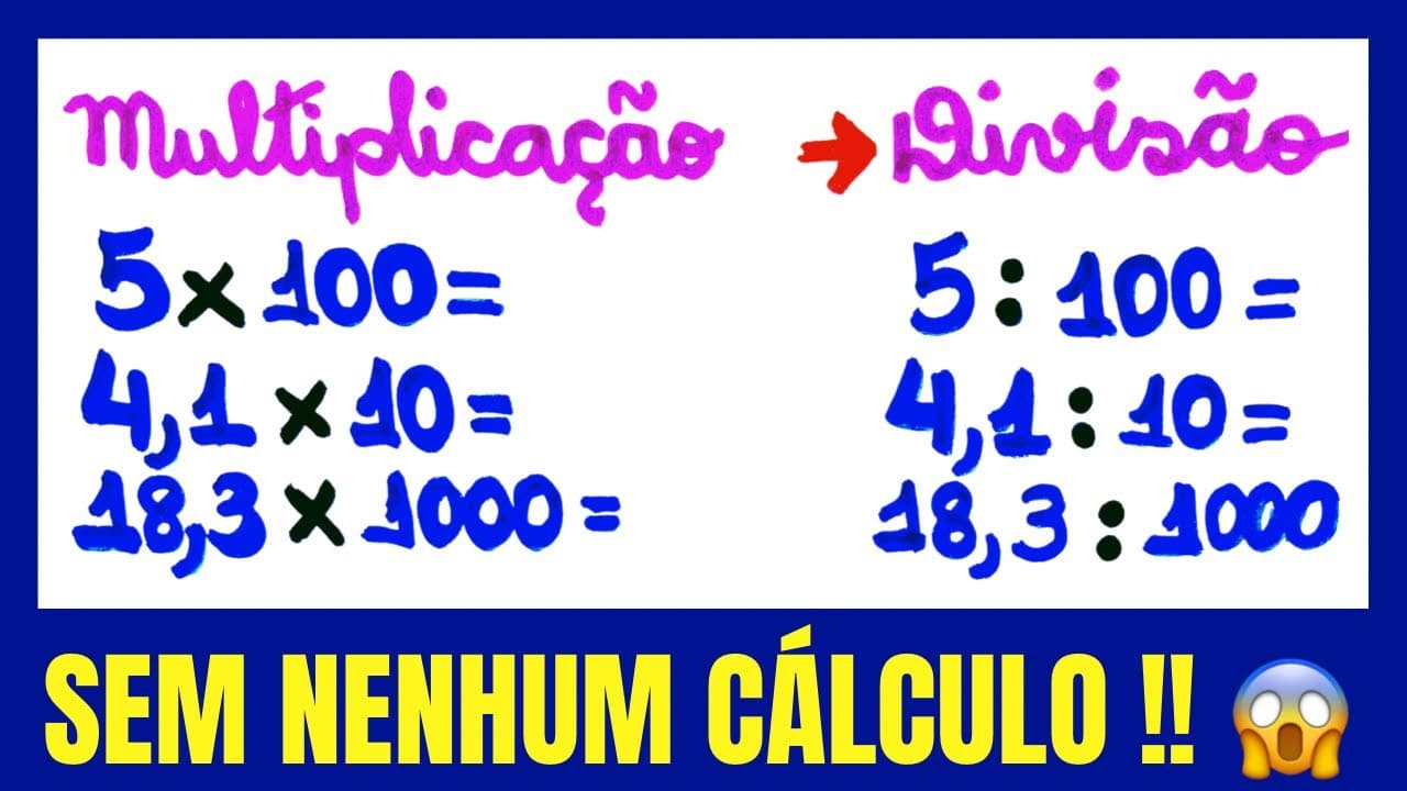 Thumbnail: 🤔MULTIPLICAÇÃO E DIVISÃO POR 10,100 E 1000!! SÓ MUDANDO A VÍRGULA!!!🤔