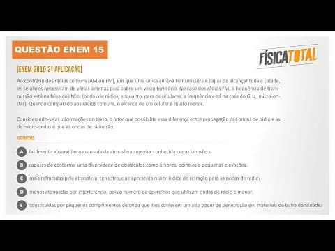 Thumbnail da aula: Lista ENEM Questão 15 Difração de Ondas de Rádio